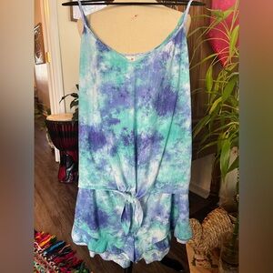 Secret Treasures Tie-Dye Blue and Purple Tank and Ruffle Shorts Pajama Set 3X